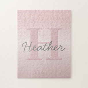 Cute Anpassade Rosa Monogram och ditt namnskript Pussel
