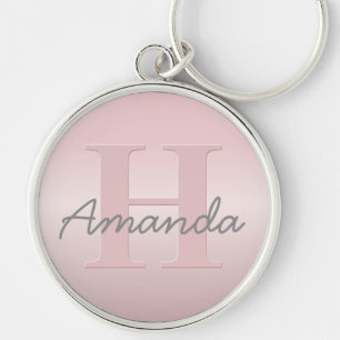 Cute Anpassade Rosa Monogram och ditt namnskript Rund Silverfärgad Nyckelring