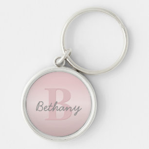 Cute Anpassade Rosa Monogram och ditt namnskript Rund Silverfärgad Nyckelring