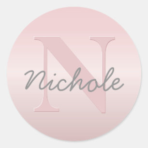 Cute Anpassade Rosa Monogram och ditt namnskript Runt Klistermärke