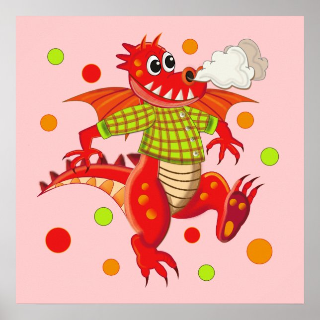 Cute-anpassadet poster med Tecknad Dragon (Framsidan)