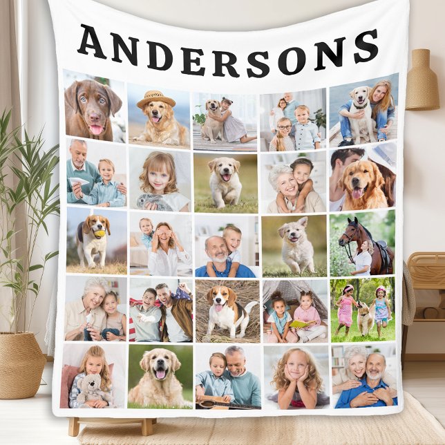 Cute Anpassningsbar 25 Photos Collage Family Pets  Fleecefilt (Skapare uppladdad)