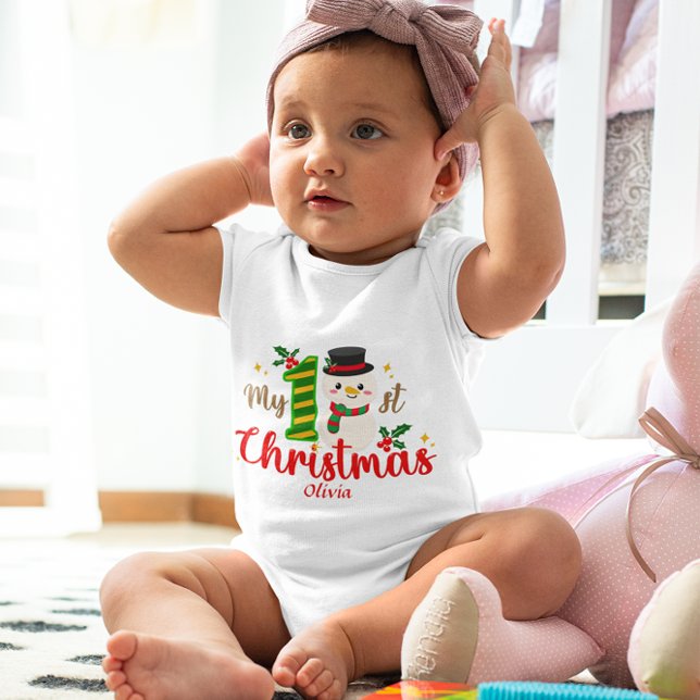 Cute Anpassningsbar Baby Första jul Snögubbe Holly T Shirt (Skapare uppladdad)