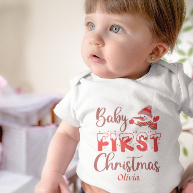 Cute Anpassningsbar Baby: Första jul Snögubbe Snö T Shirt (Skapare uppladdad)
