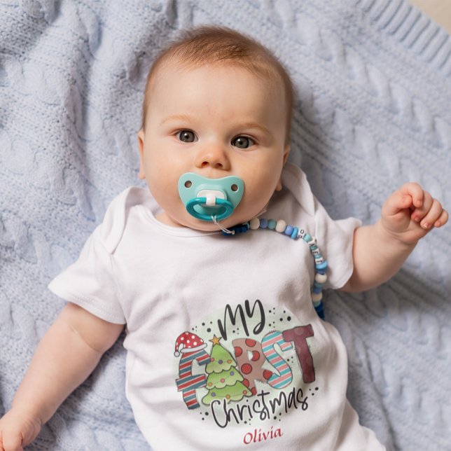 Cute Anpassningsbar Baby Första julen Träd Star T Shirt (Skapare uppladdad)