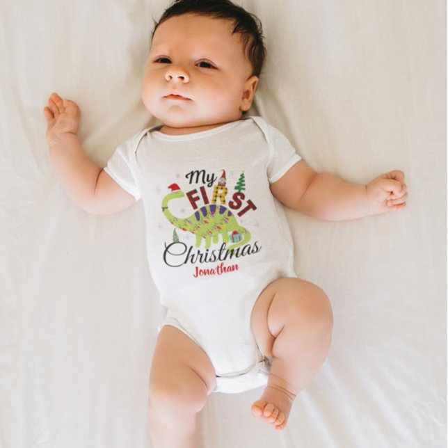 Cute Anpassningsbar Baby Första jultomten Dinosaur T Shirt (Skapare uppladdad)