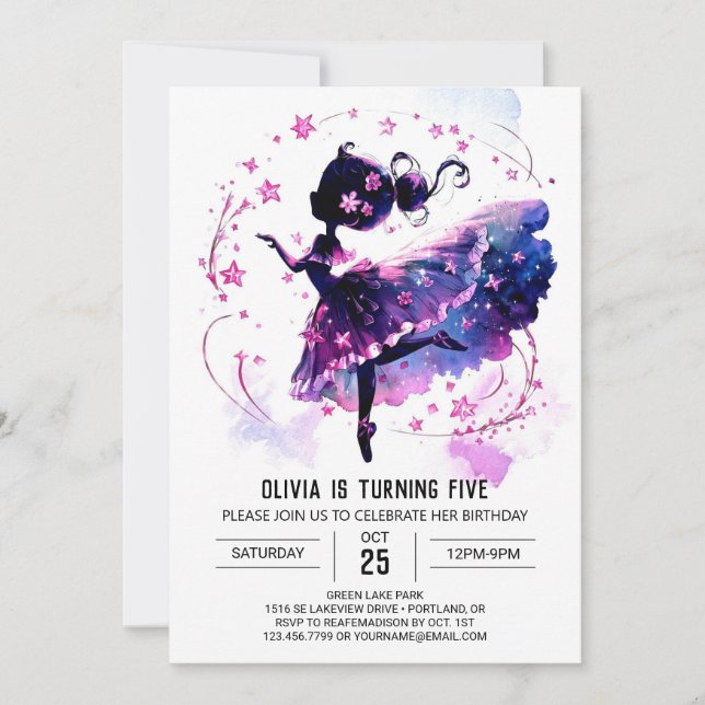 Cute Anpassningsbar Ballerina Birthday Inbjudningar (Framsida)