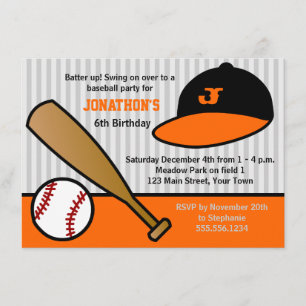 Cute Anpassningsbar Baseball Födelsedagsfest Orang Inbjudningar