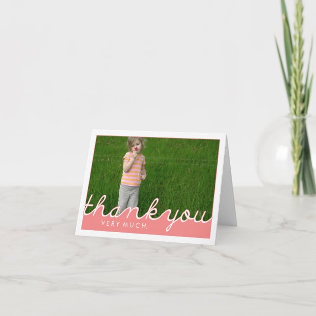 Cute Anpassningsbar Bild Tackkort-kort | Rosa Tack Kort (Framsida)