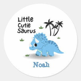 Cute Anpassningsbar Blue Baby Dino Runt Klistermärke