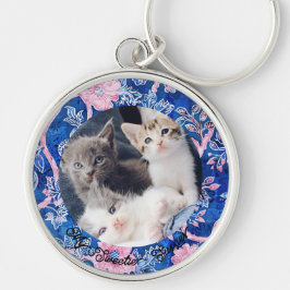 Cute Anpassningsbar Cat Mamma ger fotopatenterkedj Rund Silverfärgad Nyckelring