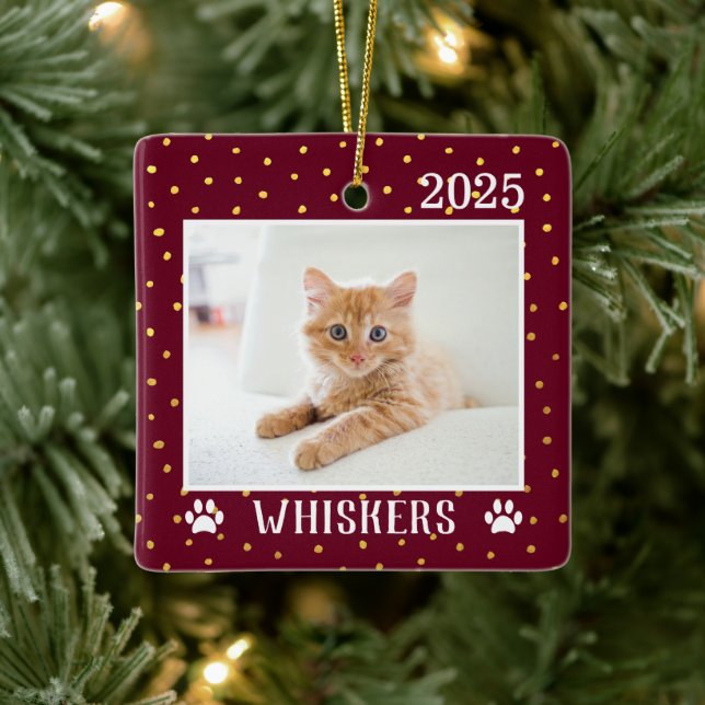 Cute Anpassningsbar Cat Namn Year Tass avtryck Hel Julgransprydnad Keramik (Träd)