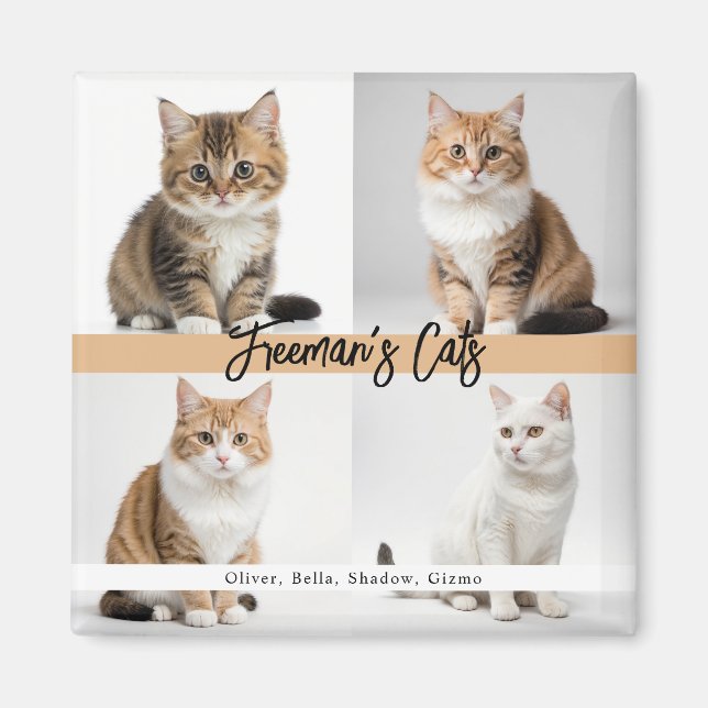 Cute Anpassningsbar Cat Photo Family Magnet (Framsidan)
