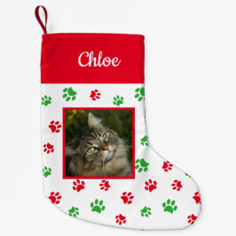 Cute Anpassningsbar Cat Photo Namn Red Grönt Tassa Liten Julstrumpa