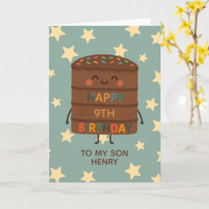 Cute Anpassningsbar Choco Cake Son 9:e födelsedage Kort