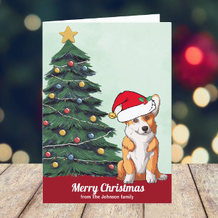 Cute Anpassningsbar Corgi i Santa Hat Julgran Helgkort