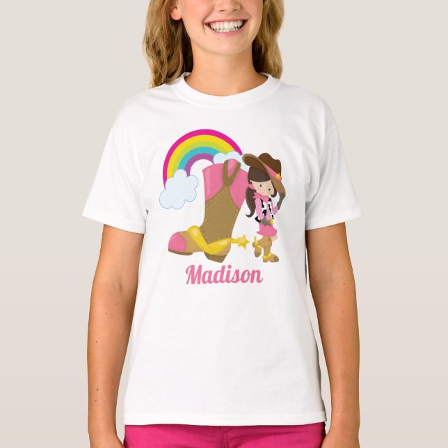 Cute Anpassningsbar Cowgirl-Födelsedagsfest T Shirt (Framsida)