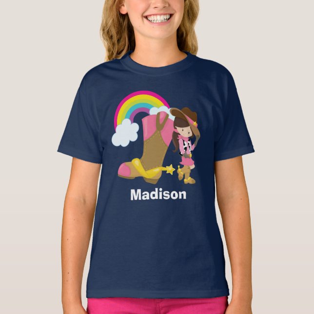 Cute Anpassningsbar Cowgirl Rodeo-födelsedagen T Shirt (Framsida)