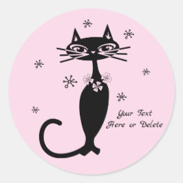 Cute Anpassningsbar Färg/Text Retro Mod Black Cat  Runt Klistermärke