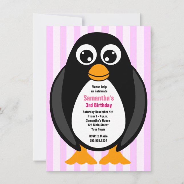 Cute Anpassningsbar Födelsedagsfest Penguin Inbjud Inbjudningar (Framsida)
