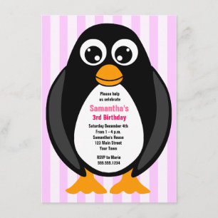 Cute Anpassningsbar Födelsedagsfest Penguin Inbjud Inbjudningar
