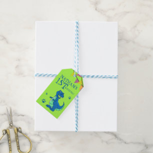 Cute Anpassningsbar Grönt Blue Dinosaur Théed Birt Presentetikett