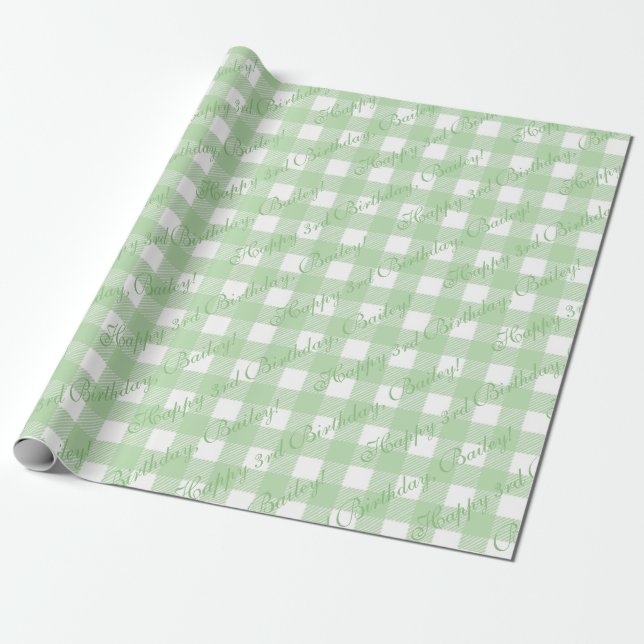 Cute Anpassningsbar Grönt Gingham Land Shabby chic Presentpapper (Utrullad)