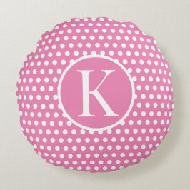 Cute Anpassningsbar initial brev Polka Dot Rosa Rund Kudde