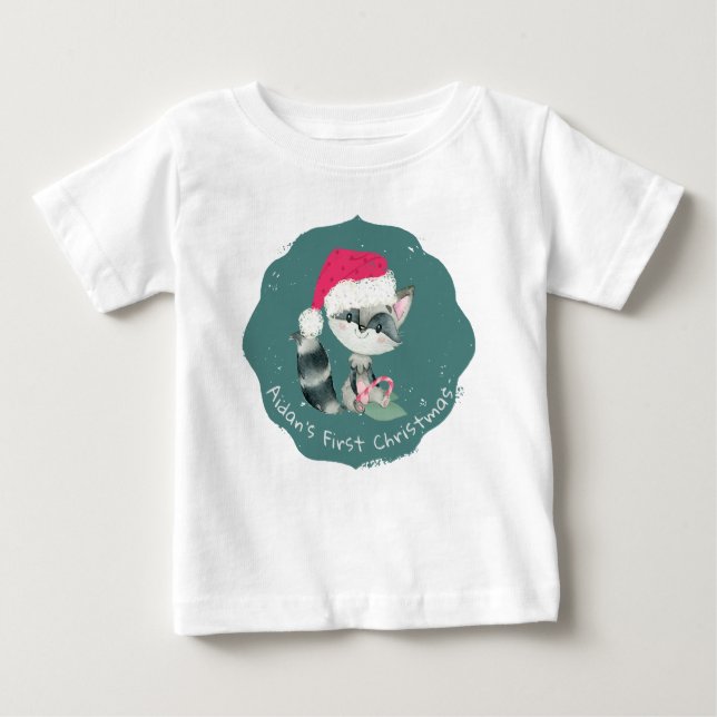 Cute Anpassningsbar, jul, Baby Raccoon T Shirt (Framsida)
