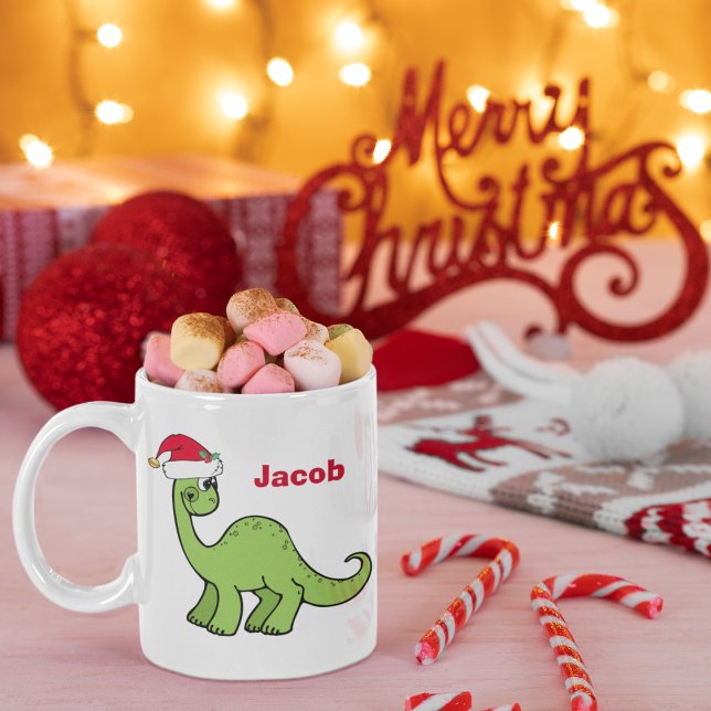 Cute Anpassningsbar jul Kids Dinosaur Santa Kaffemugg (Skapare uppladdad)