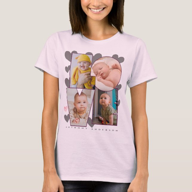 Cute anpassningsbar kärlek-rosa-fotohjärtan t shirt (Framsida)