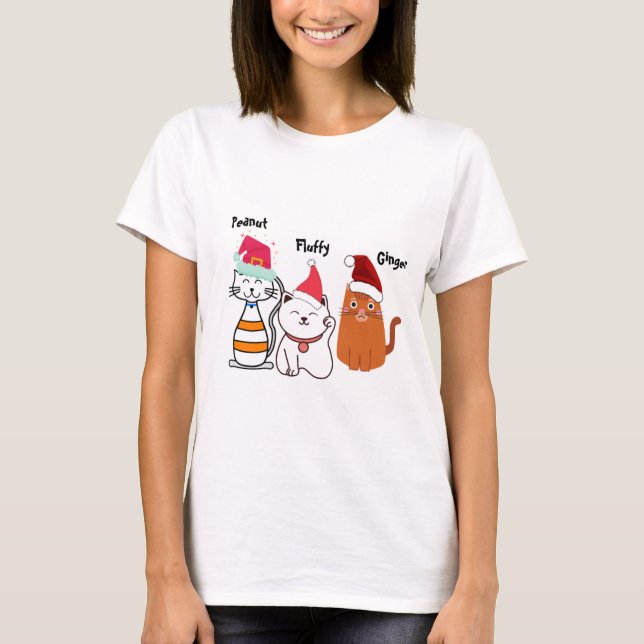 Cute Anpassningsbar Kattunge jul T Shirt (Framsida)