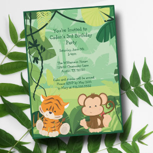 Cute Anpassningsbar Kids Jungle Tiger Monkey Safar Inbjudningar