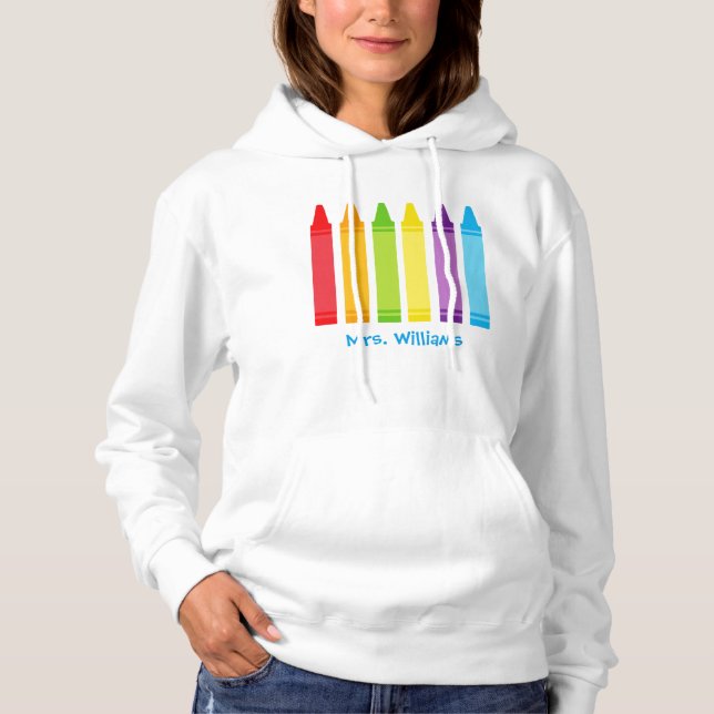 Cute Anpassningsbar Kindergarten Teacher Crayon T Shirt (Framsida)