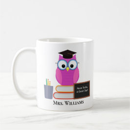 Cute Anpassningsbar Lacher Rosa Uggla School Monog Kaffemugg