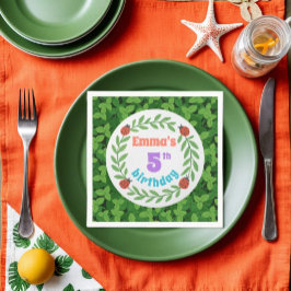 Cute Anpassningsbar Ladybug & Löv 5:e födelsedagen Pappersservett