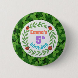 Cute Anpassningsbar Ladybug & Löv 5:e födelsedagsk Knapp