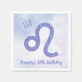 Cute Anpassningsbar Leo Astrology Lila Födelsedags Pappersservett