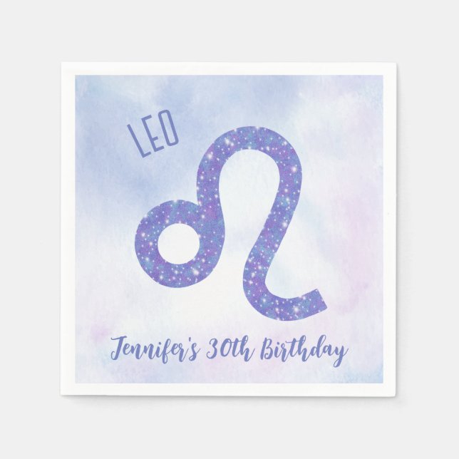 Cute Anpassningsbar Leo Astrology Lila Födelsedags Pappersservett (Framsidan)