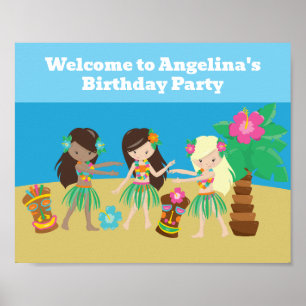 Cute Anpassningsbar Luau Beach Hula Flick kalas Poster