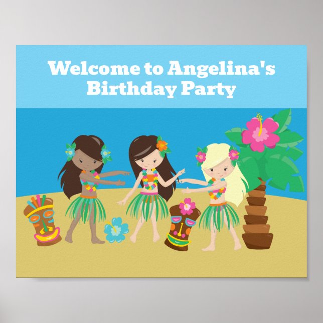 Cute Anpassningsbar Luau Beach Hula Flick kalas Poster (Framsidan)