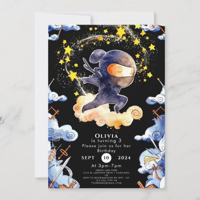 Cute Anpassningsbar Ninja Birthday Inbjudningar (Framsida)