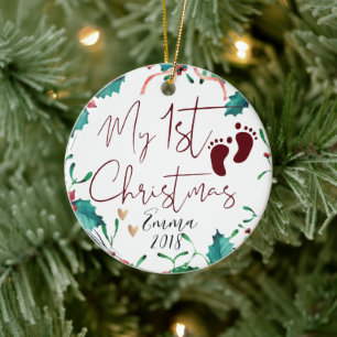 Cute Anpassningsbar Photo Baby Första jul Träd Julgransprydnad Keramik