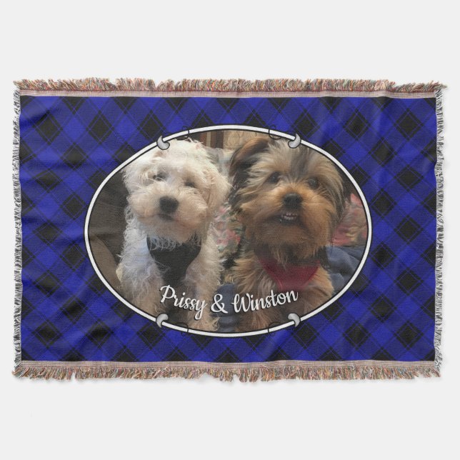 Cute Anpassningsbar Photo Namn Ram Blue & Black Pl Filt (Framsidan)
