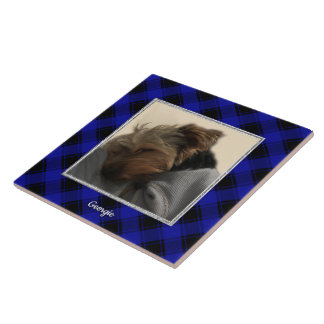 Cute Anpassningsbar Photo Ram Classic Blue & Black Kakelplatta