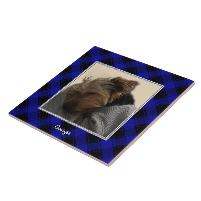 Cute Anpassningsbar Photo Ram Classic Blue & Black Kakelplatta (Sidan)