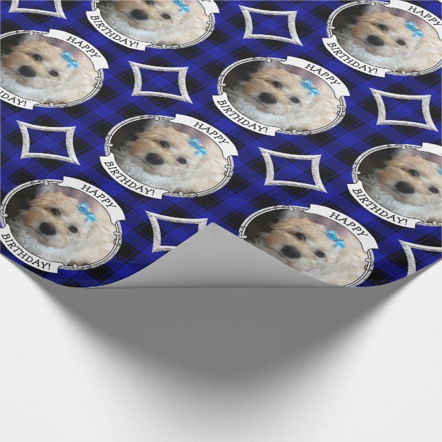Cute Anpassningsbar Photo Ram Pet Blue & Black Pla Presentpapper (Hörn)