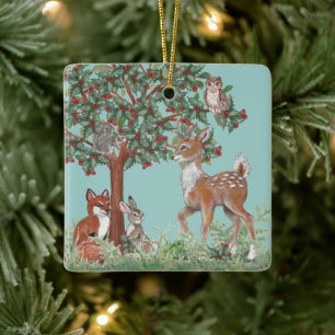 Cute Anpassningsbar Photo, Woodland Baby djur Helg Julgransprydnad Keramik