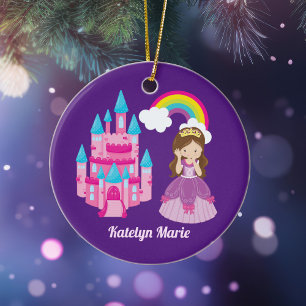 Cute Anpassningsbar Princess Girl Girl Lila Rainbo Julgransprydnad Keramik