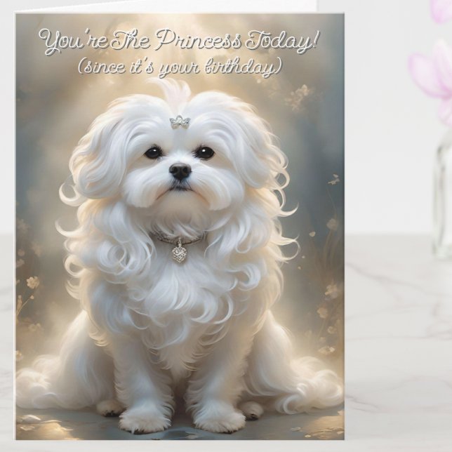 Cute Anpassningsbar Princess Maltese Hund Birthday Kort (Skapare uppladdad)